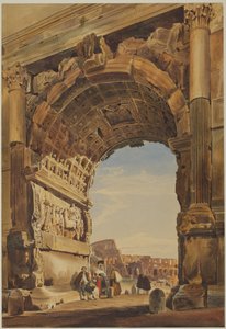 Titův oblouk a Koloseum, Řím, 1846.