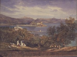Citadela na Korfu z Analipsis (akvarel) od Thomas Hartley Cromek