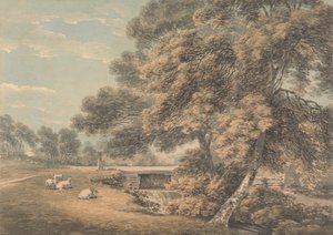 Stromy a řeka v parku v Coleorton Hall, Leicestershire od Thomas Hearne