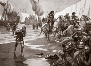 Caesarovo druhé vylodění, 54 př. n. l., ilustrace z knihy "Hutchinson