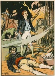 Casabianca na hořící lodi (barevná litografie) od Thomas Heath Robinson
