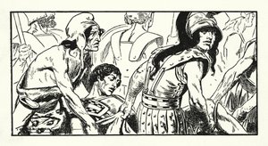 Leonidova smrt (litografie) od Thomas Heath Robinson