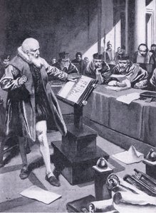 Galileo předstupuje před kardinály v Římě, ilustrace z Cassell
