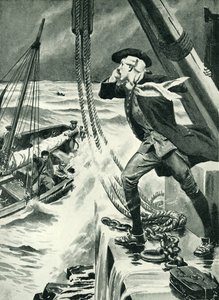 John Smeaton při práci na svém majáku (litografie)