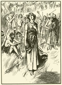 Královna Boadicea a její vojáci (rytina) od Thomas Heath Robinson