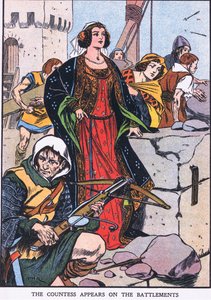 Hraběnka se objevuje na cimbuří (barevná litografie) od Thomas Heath Robinson