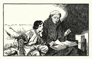 Budoucí král Alfréd při výchově (litografie) od Thomas Heath Robinson