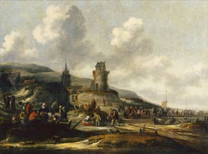 Pohled na Scheveningen s rybáři prodávajícími své úlovky od Thomas Heeremans