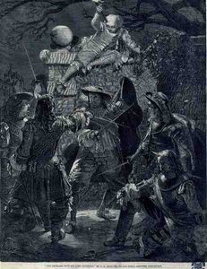 The Outrage Upon Sir John Coventry († 1682), 21. prosince 1670 (rytina) od Thomas Herbert (after) Maguire