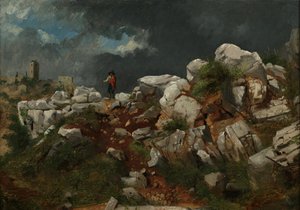 Italská krajina (olej na papíře, připevněno na skládací desce)