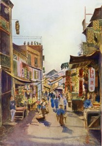 Ulice v Macau (barevné lito) od Thomas Hodgson Liddell
