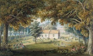 Briton Ferry, hřbitov (akvarel, tužka a arabská guma na papíře)