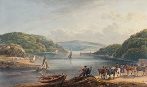 Briton Ferry, řeka a kostel (akvarel a tužka na papíře)