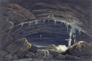 Otevření jeskyně v Porth yr Ogof (akvarel na papíře)