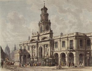 Pohled na Královskou burzu v Cornhillu, rytina Daniela Havella (1785-1826), vyd. 1816, Ackermann