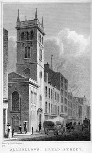 All Hallows Church, Bread Street, Londýn, 1829 od Thomas Hosmer Shepherd
