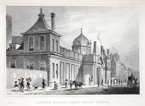 Britské muzeum, Great Russell Street, z hospody „Londýn a jeho okolí v devatenáctém století“. Jones und Co., 1827-1829 od Thomas Hosmer Shepherd