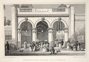 Burlington Arcade, Piccadilly, z hospody „Londýn a jeho okolí v devatenáctém století“. Jones und Co., 1827-1829 od Thomas Hosmer Shepherd