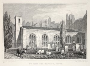 Kostel svatého Jana Křtitele, Savoy, z hospody „Londýn a jeho okolí v devatenáctém století“. Jones und Co., 1827-1829 od Thomas Hosmer Shepherd