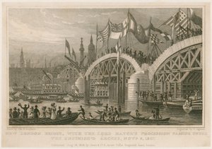 Stavba New London Bridge, 9. listopadu 1827 od Thomas Hosmer Shepherd