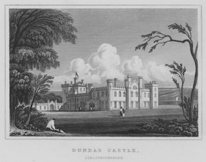 Dundas Castle, Linlithgowshire (rytina) od Thomas Hosmer Shepherd