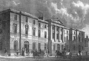 Exchange Buildings, Leith, vyryl T. Higham, 1830 od Thomas Hosmer Shepherd