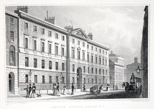 Spotřební úřad, Broad Street, z hospody „Londýn a jeho okolí v devatenáctém století“. Jones und Co., 1827-1829 od Thomas Hosmer Shepherd