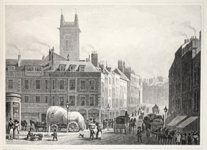 Holborn Bridge, Church of St Andrew, atd., z hospody „Londýn a jeho okolí v devatenáctém století“. Jones und Co., 1827-1829 od Thomas Hosmer Shepherd