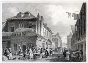Hungerford Market, Strand, vyryl Thomas Barber, 1830 od Thomas Hosmer Shepherd