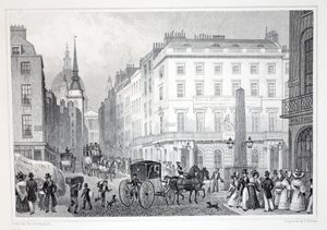 Ludgate Hill, z Fleet Street, z hospody „Londýn a jeho okolí v devatenáctém století“. Jones und Co., 1827-1829 od Thomas Hosmer Shepherd