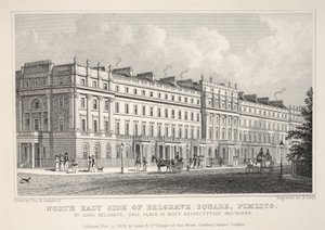 Severovýchodní strana náměstí Belgrave, Pimlico, z hospody „Londýn a jeho okolí v devatenáctém století“. Jones und Co., 1827-1829 od Thomas Hosmer Shepherd