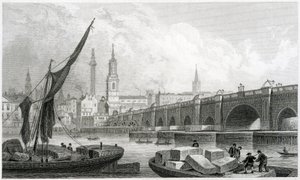 Old London Bridge, ze Southwarku, 1829 od Thomas Hosmer Shepherd