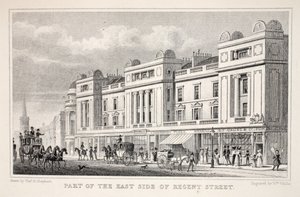 Část East Side of Regent Street, z hospody „Londýn a jeho okolí v devatenáctém století“. Jones und Co., 1827-1829 od Thomas Hosmer Shepherd