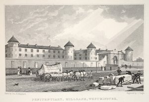 Vězeňská věznice, Millbank, Westminster, z hospody „Londýn a jeho okolí v devatenáctém století“. Jones und Co., 1827-1829 od Thomas Hosmer Shepherd