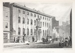 South Sea House, Threadneedle Street, z hospody „Londýn a jeho okolí v devatenáctém století“. Jones und Co., 1827-1829 od Thomas Hosmer Shepherd