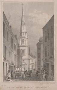 St. Antholin, z Watling Street, ryl A. Cruse, kolem roku 1830 (rytina) od Thomas Hosmer Shepherd