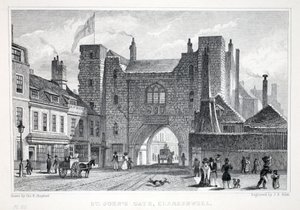 St Johns Gate, Clerkenwell, z hospody „Londýn a jeho okolí v devatenáctém století“. Jones und Co., 1827-1829 od Thomas Hosmer Shepherd