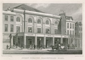 Surrey Theatre, Blackfriars Road, Londýn (rytina) od Thomas Hosmer Shepherd
