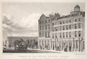 Temple of the Muses, Finsbury Square, z hospody „Londýn a jeho okolí v devatenáctém století“. Jones und Co., 1827-1829 od Thomas Hosmer Shepherd