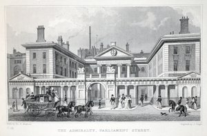 Admiralita, Parliament Street, z hospody „Londýn a jeho okolí v devatenáctém století“. Jones und Co., 1827-1829 od Thomas Hosmer Shepherd