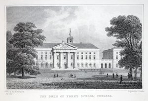 Škola vévody z Yorku, Chelsea, z hospody „Londýn a jeho okolí v devatenáctém století“. Jones und Co., 1827-1829 od Thomas Hosmer Shepherd
