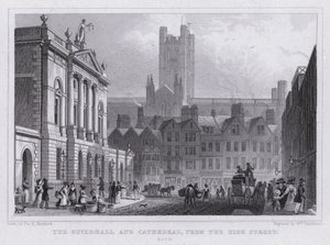 Guildhall a katedrála, z High Street, Bath (rytina) od Thomas Hosmer Shepherd