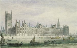 The Houses of Parliament (grafit, pero a inkoust a wc na papíře) od Thomas Hosmer Shepherd