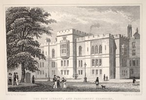 Nová knihovna a sály parlamentu z hospody „Londýn a jeho okolí v devatenáctém století“. Jones und Co., 1827-1829 od Thomas Hosmer Shepherd