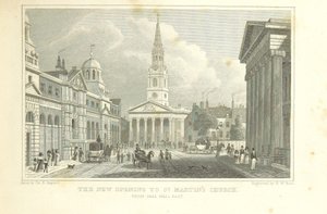 Nové otevření do kostela svatého Martina z Pall Mall East, z „Metropolitan Improvements“ od Thomas Hosmer Shepherd