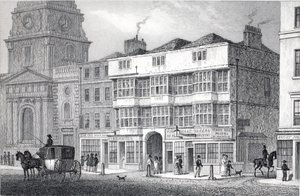 Old White Hart Tavern, Bishopsgate Street, z hospody „Londýn a jeho okolí v devatenáctém století“. Jones und Co., 1827-1829 od Thomas Hosmer Shepherd