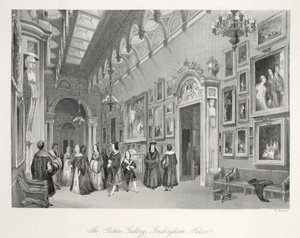 Obrazárna v Buckinghamském paláci, z publikace "Londýnské interiéry s jejich kostýmy a ceremoniály". Joseph Mead, Londýn, asi 1843 (ocelorytina) od Thomas Hosmer Shepherd