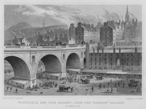 Zeleninový a rybí trh, z Rainbow Gallery, Edinburgh (rytina) od Thomas Hosmer Shepherd