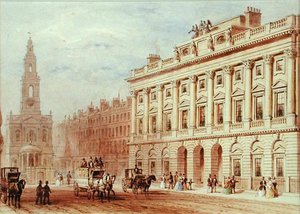 Pohled na Somerset House a kostel St. Mary Le Strand (tužka a akvarel na papíře) od Thomas Hosmer Shepherd