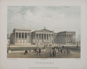 Pohled na Britské muzeum, s návštěvníky procházejícími venku, 1854 od Thomas Hosmer Shepherd